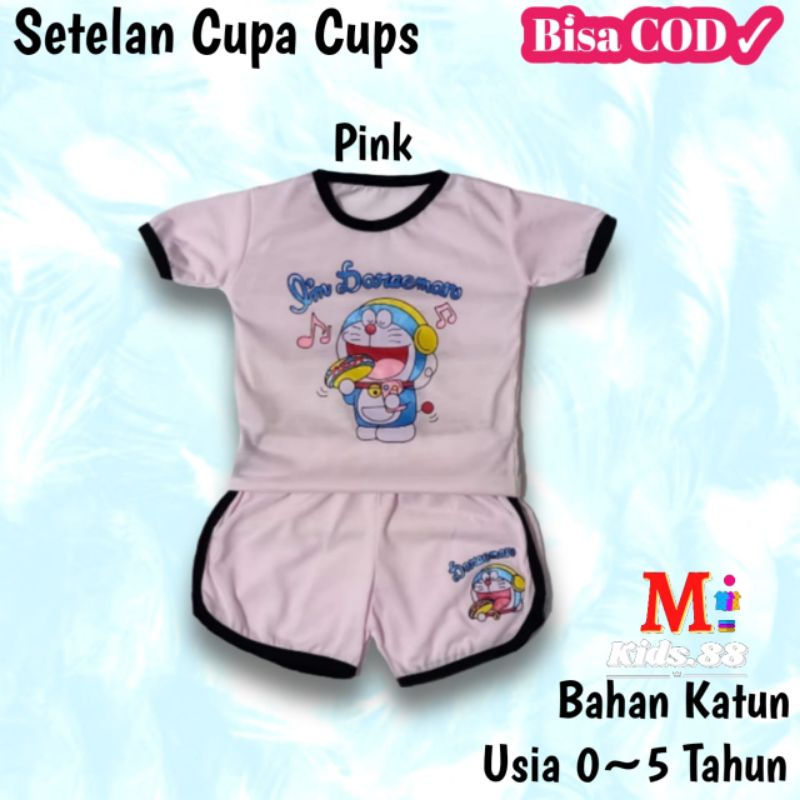 setelan anak playset/CUPACUPS setelan baju anak perempuan/DORAEMON size S,M,L,XL,XXL buat usia 0-4 tahun