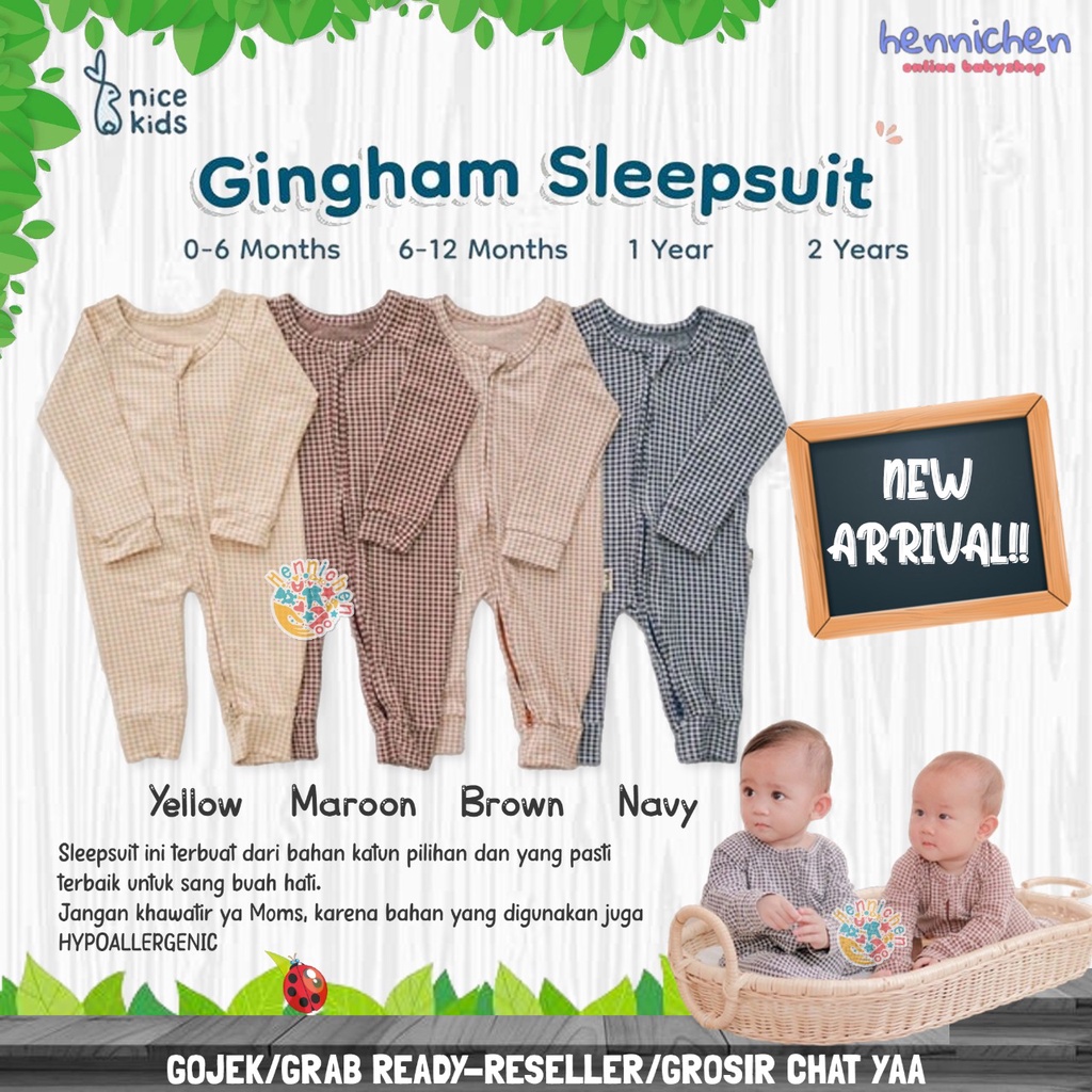 NICE KIDS NICEKIDS GINGHAM SLEEPSUIT BAYI MOTIF KOTAK JUMPER PANJANG BAYI 0-2 TAHUN