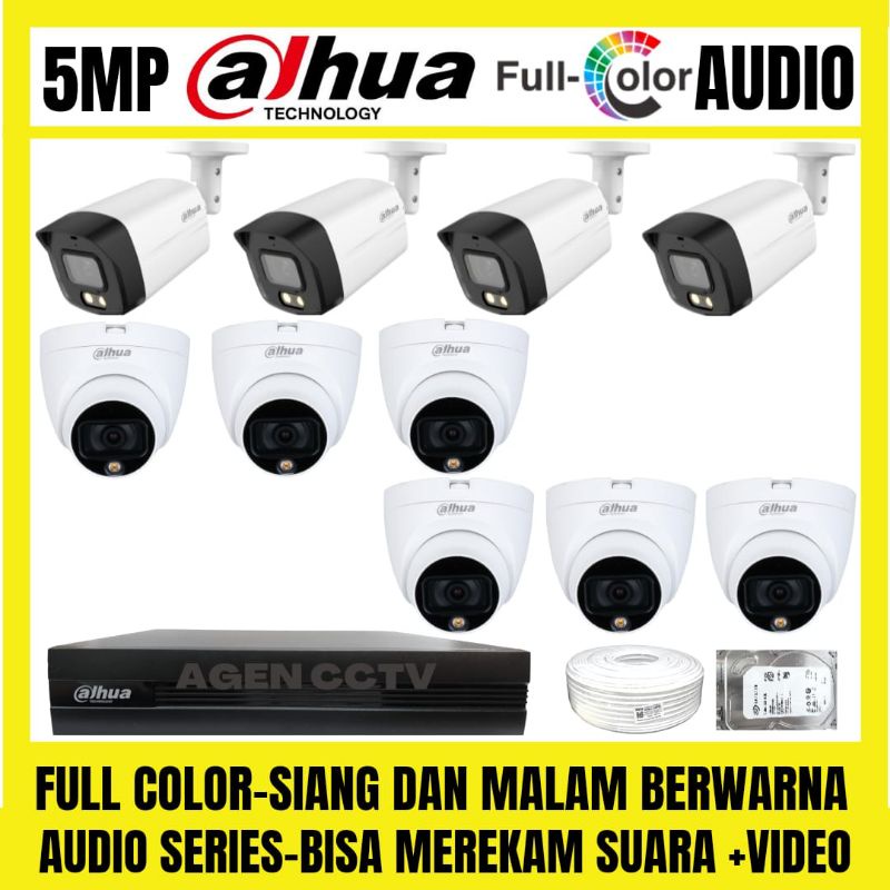 PAKET CCTV DAHUA FULL COLOR 5MP 16 CHANNEL 10 KAMERA AUDIO SERIES COLORVU