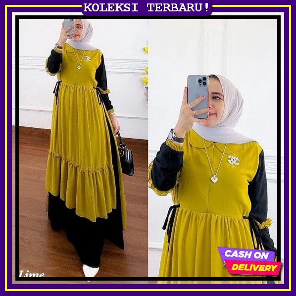Mini Dress Muslim Wanita Kemeja Panjang Gaun Cocktail Midi Dress Plus - Hitam, Dress Pesta Polos Bus