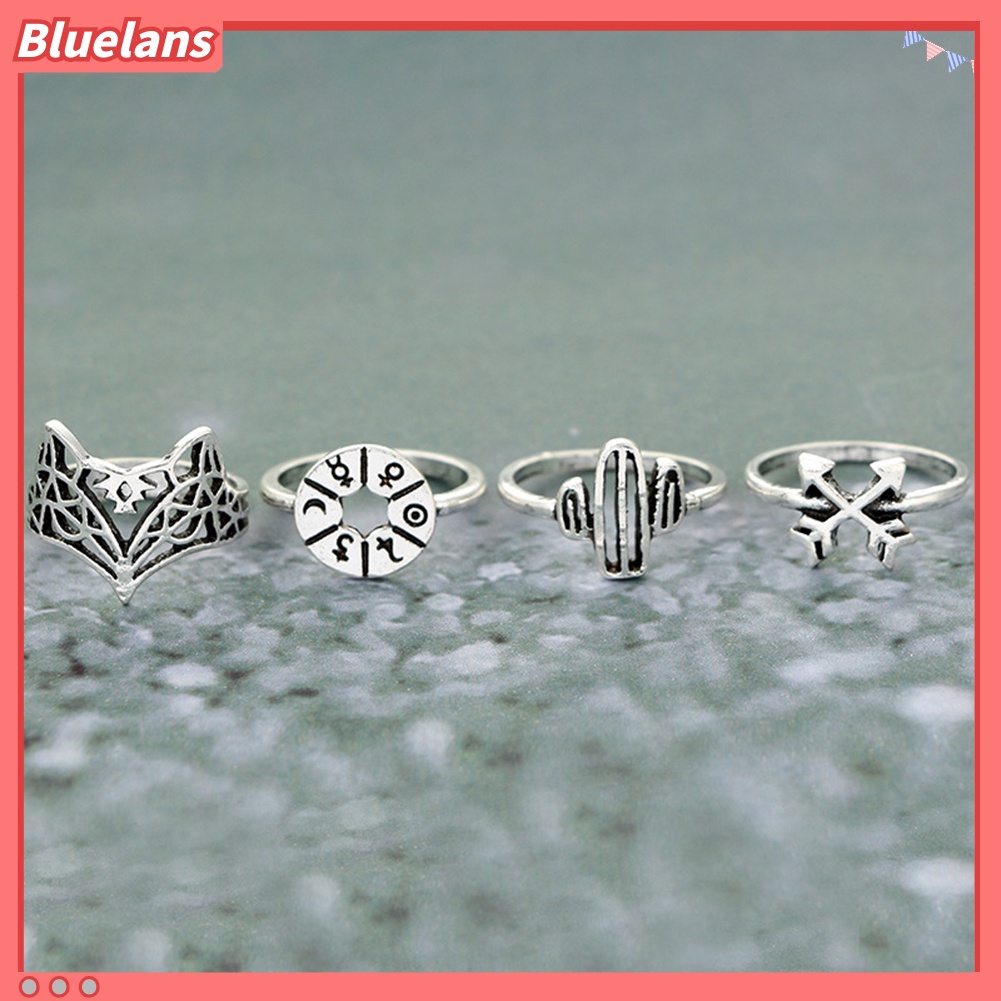 Bluelans 12Pcs Leaf Fox Elephant Design Rings Lady Vintage Knuckle Midi Stacking Ring