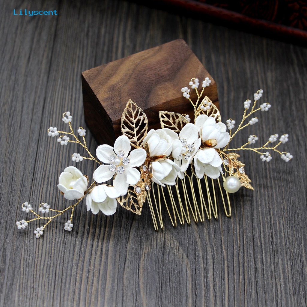 4pcs / Set Jepit Rambut Desain Bunga Daun Kristal Mutiara Palsu Bahan Alloy Untuk Pengantin Pernikahan