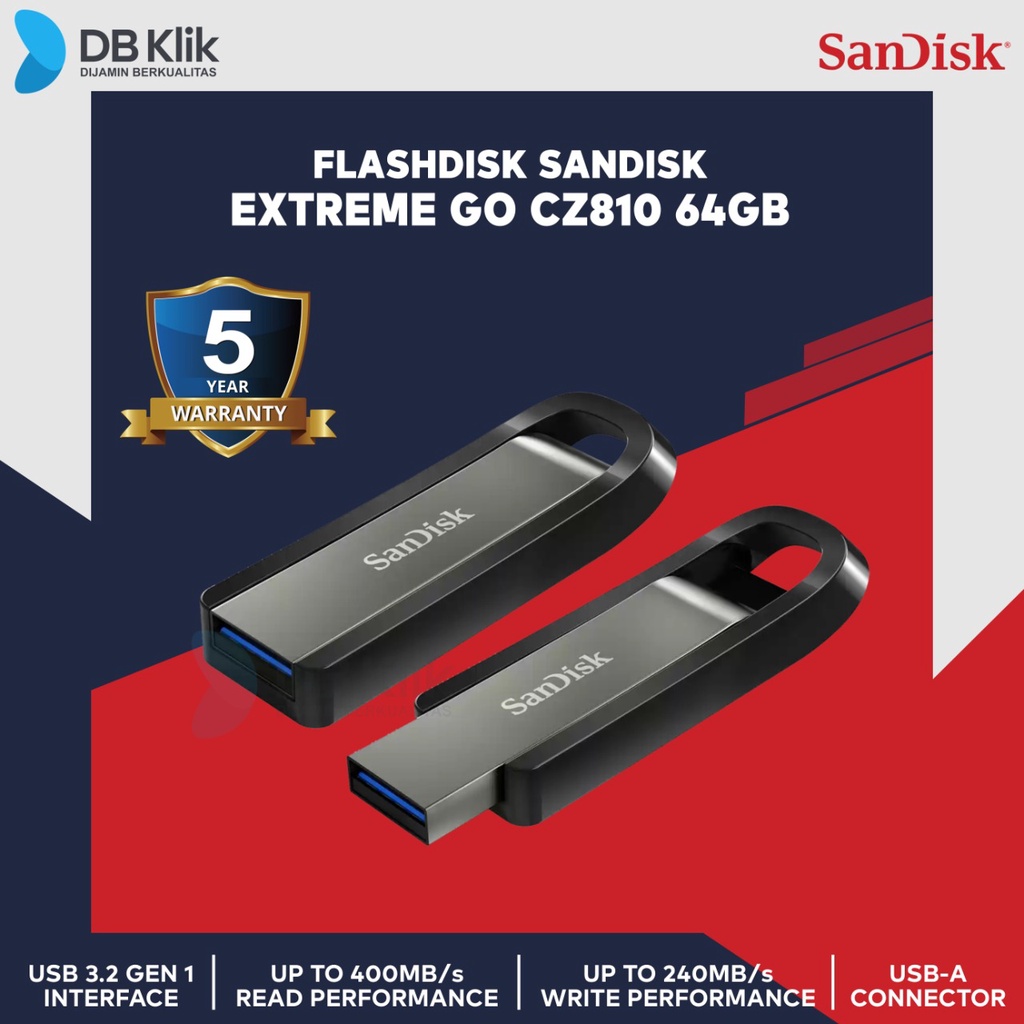 Flashdisk Sandisk Extreme GO CZ810 64GB USB 3.2 (SDCZ810-064G-G46)