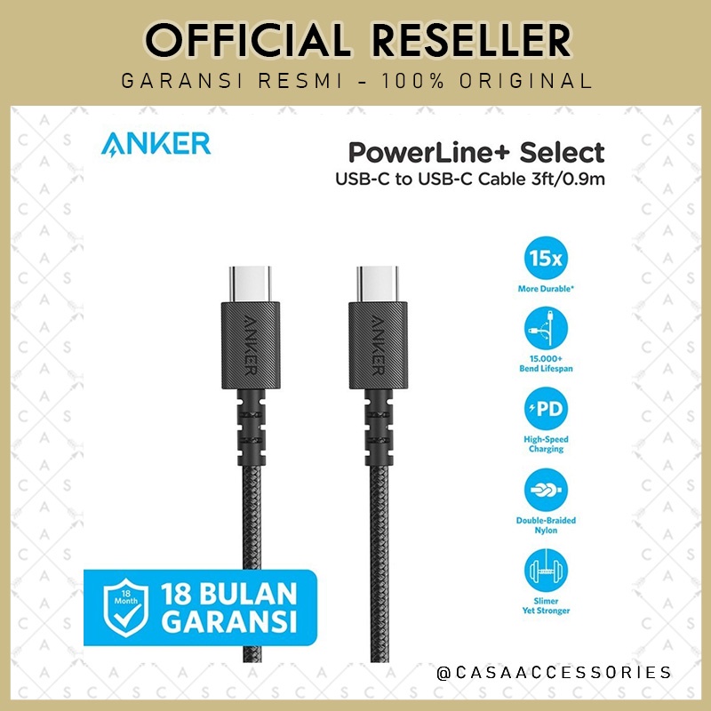 Anker Powerline Select+ USB-C to USB-C 0,9M 3FT Data Cable - A8032