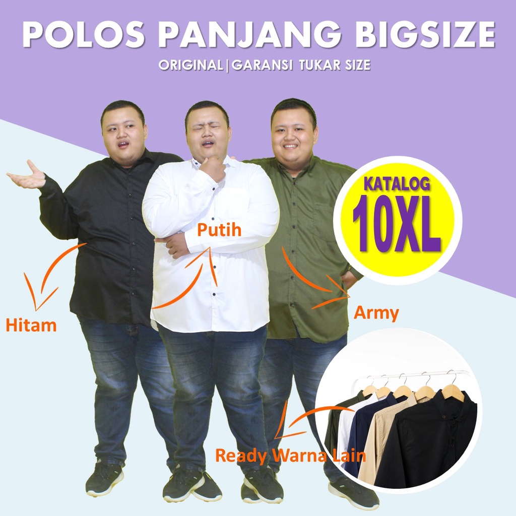 KNOCK Kemeja Polos Jumbo Lengan Panjang Hem Pria Ukuran Besar 10XL 10L LD 164cm Best Seller Bisa bay