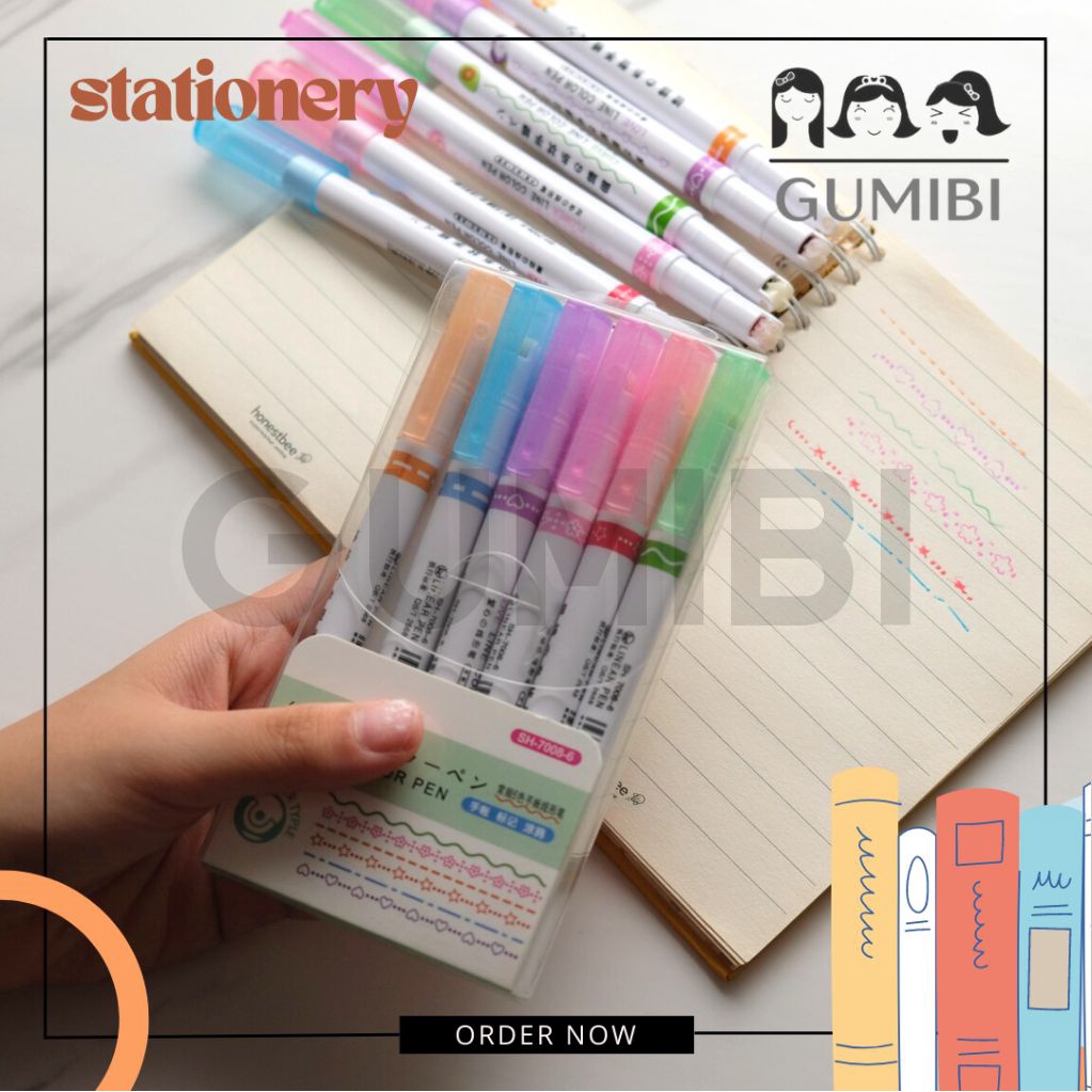 

LINEAR COLOR PEN SET PULPEN GAMBAR LOVE BINTANG GARIS SATU SET ISI 6 KARAKTER