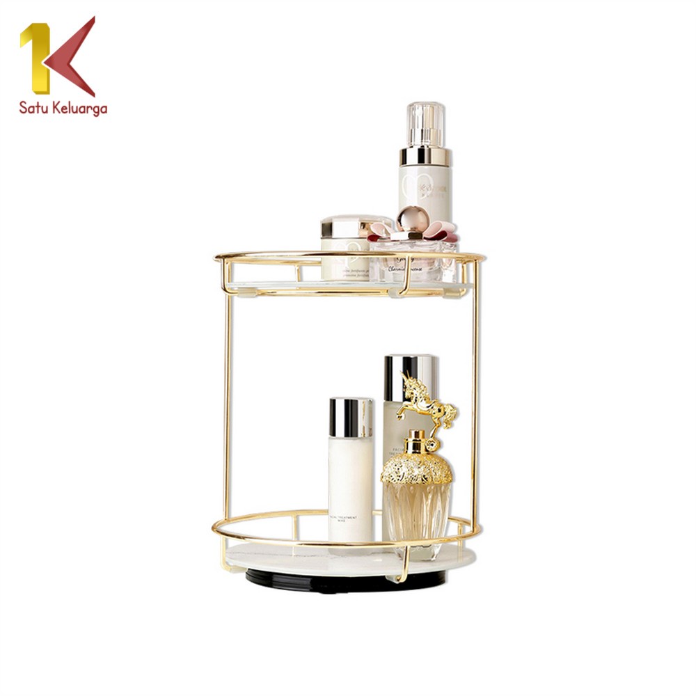 Satu Keluarga Rak Kosmetik Bulat 2 Tingkat Rak Putar 360 Derajat K134 Rak Make Up Organizer / Tempat