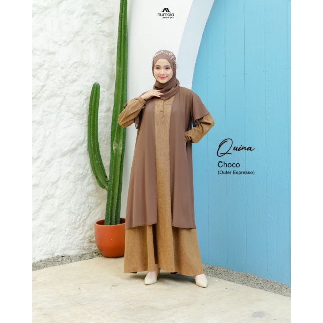Gamis Set Outer Choco (Quina Set By Numaia)