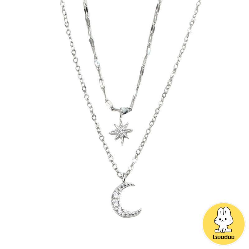 Kalung Rantai Double Layer Bentuk Bulan Bintang Untuk Wanita -Doo
