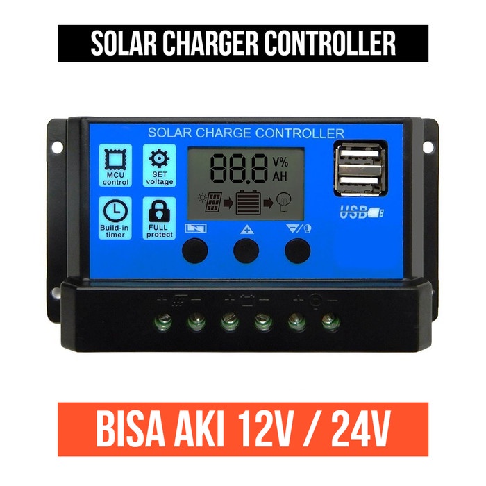 Solar Charge Controller Cell Surya Kontroler PWM 12V 24V 10A 20A 30A