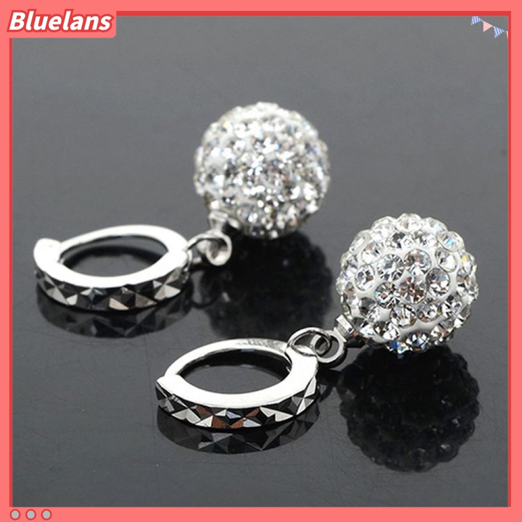 Bluelans Anting Tusuk Gantung Wanita Desain Bola Metal Hias Berlian Imitasi Untuk Pesta