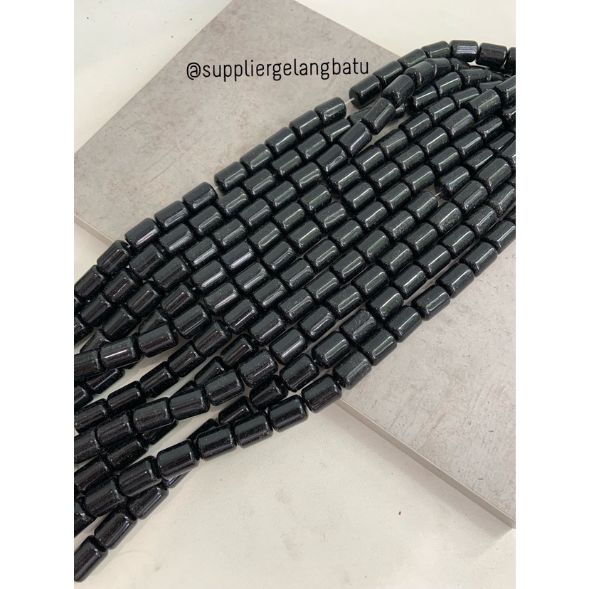 bahan renceng batu BLACK ONYX agate tabung HITAM 14mm gelang kalung