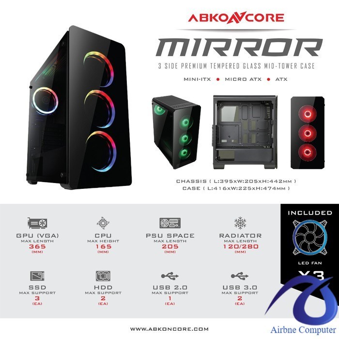 PC Casing Abkoncore Mirror 3 Side Premium Tempered Glass ATX