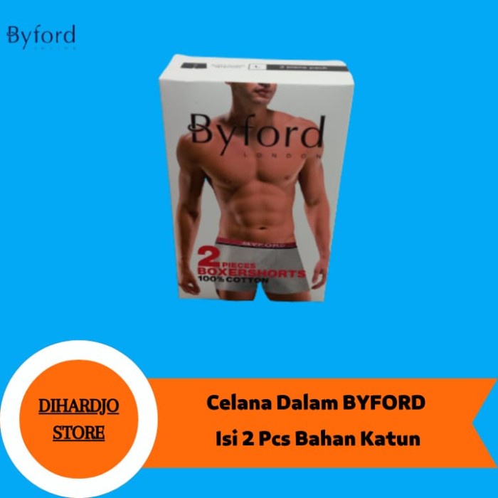 BYFORD Celana Dalam Pria Boxer Shorty Isi 2 Pcs Bahan Katun
