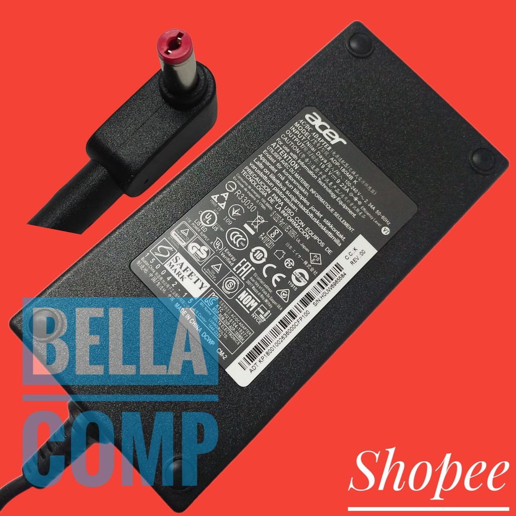 19.5V 9.23A 180W Adaptor Charger Laptop Acer Predator Helios 300 G3-571-73H3 G3-572-763V PH317 PH317-51-78H7 NITRO 7 AN715-51-773L G3-571-77QK, NITRO 7 AN715-51-7171 G3-572 PH317-51, NITRO 7 AN715-51-70D5