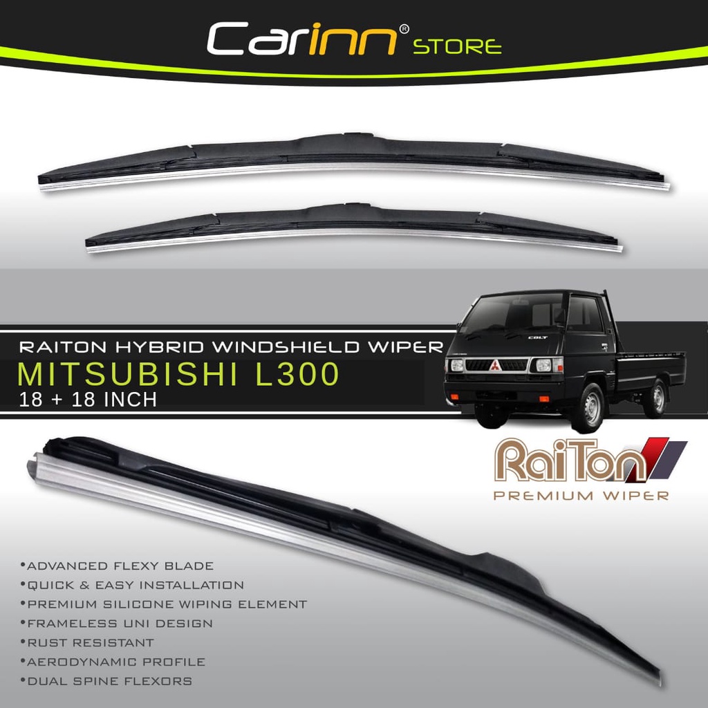 Raiton Sepasang Wiper Hybrid Kaca Depan Mobil Mitsubishi L300 18" & 18" -2 Buah/Set - Hitam