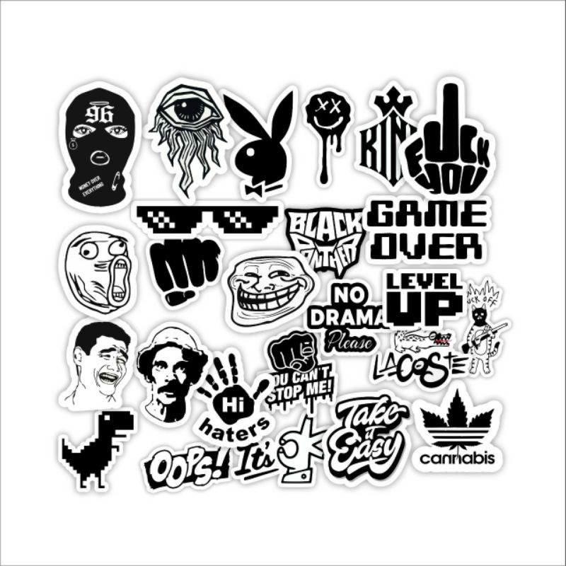 

Stiker Sticker Paket Black White Series Meme Edition isi 25pcs Graftac High Quality Waterproof