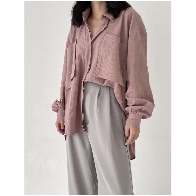 Kemeja Linen Oversize Wanita - Atasan Wanita - Linen Cringkle Shirt