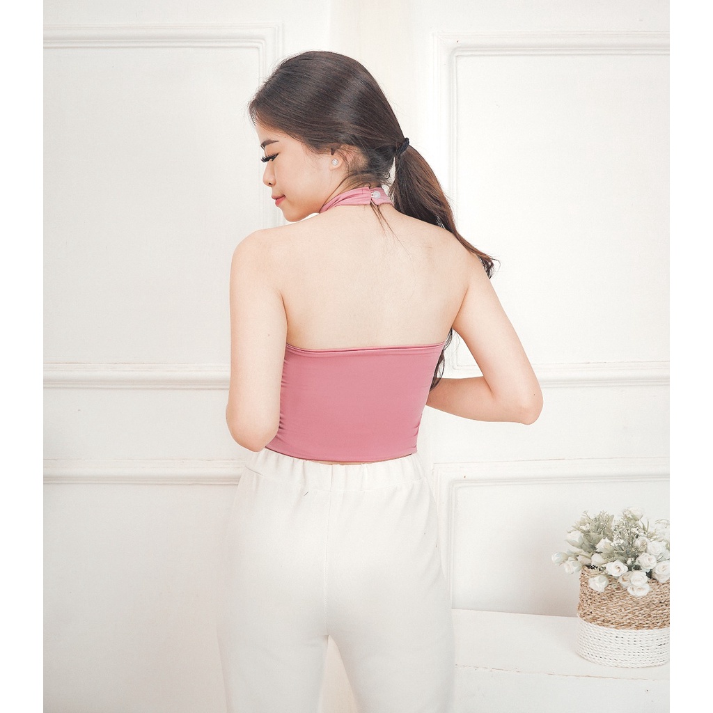 CAVALU Korean Halter Neck Tank Top Turtleneck High Neck Top Crop Tanktop Korea