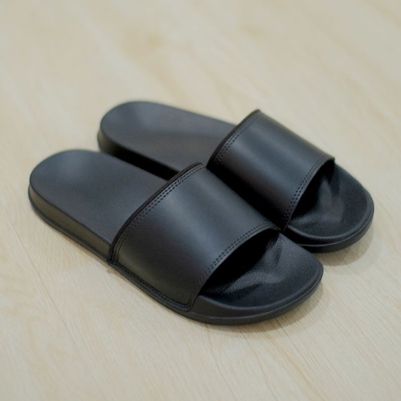 PROMO 7.7 MURAH Sandal Slide Selop Slop Full Hitam Bayar Dirumah