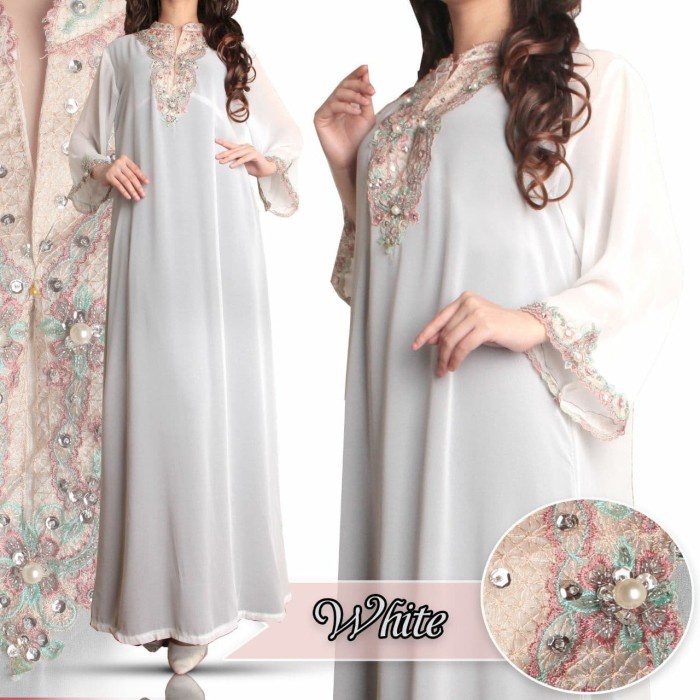Cod Baju Muslim / Gamis Pesta / Kaftan Payet Putih Termurah
