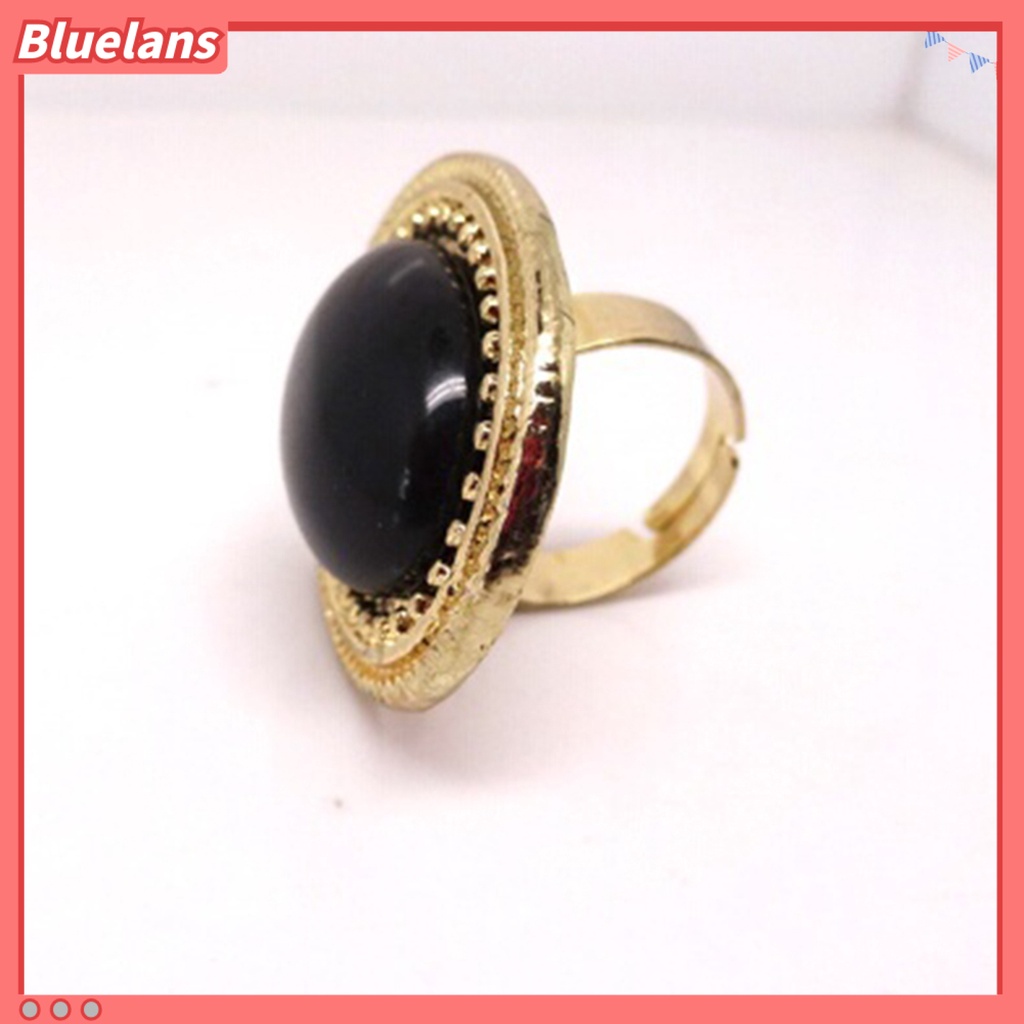 Bluelans Ring Adjustable Big Oval Inlaid Alloy Natural Gem Stone Ring