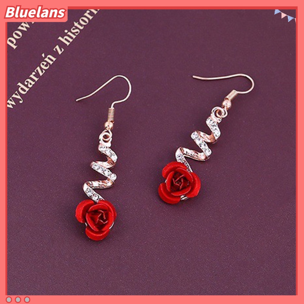 Bluelans Rhinestone Inlaid Rose Flower Spiral Dangle Women Hook Earrings Jewelry Gift