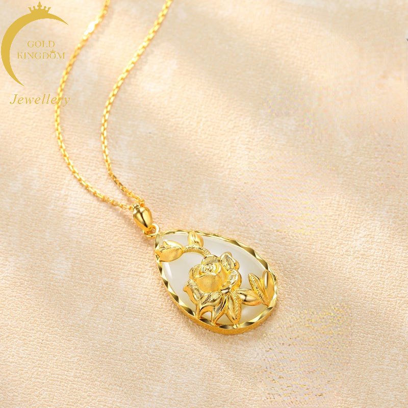 Goldkingdom Perhiasan Fashion 24K Bangkok Aksesoris Ready Stock Lotus Waris Bunga Dan Giok Tian Setiap Tahun Ikan Liontin Giok Burung Kalung