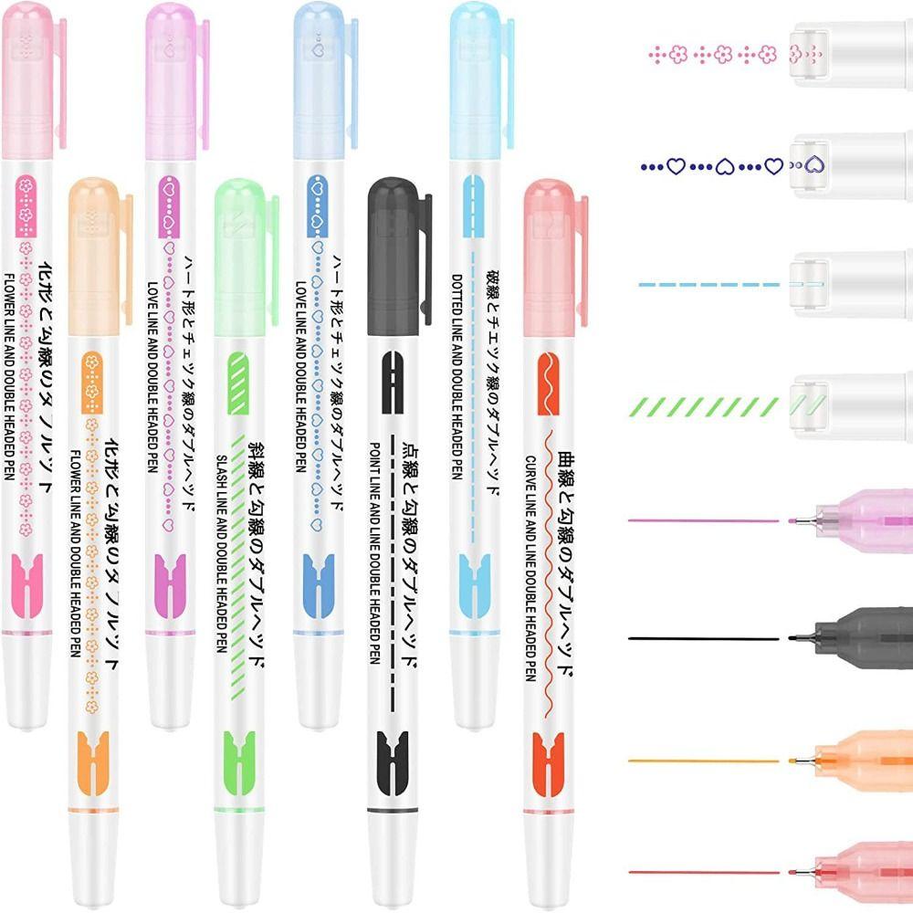 R-flower 8PCS/SET Curve Stabilo Pen Natal Perlengkapan Kantor Berbentuk Bunga Garis Kurva Kepala Ganda Stabilo Warna