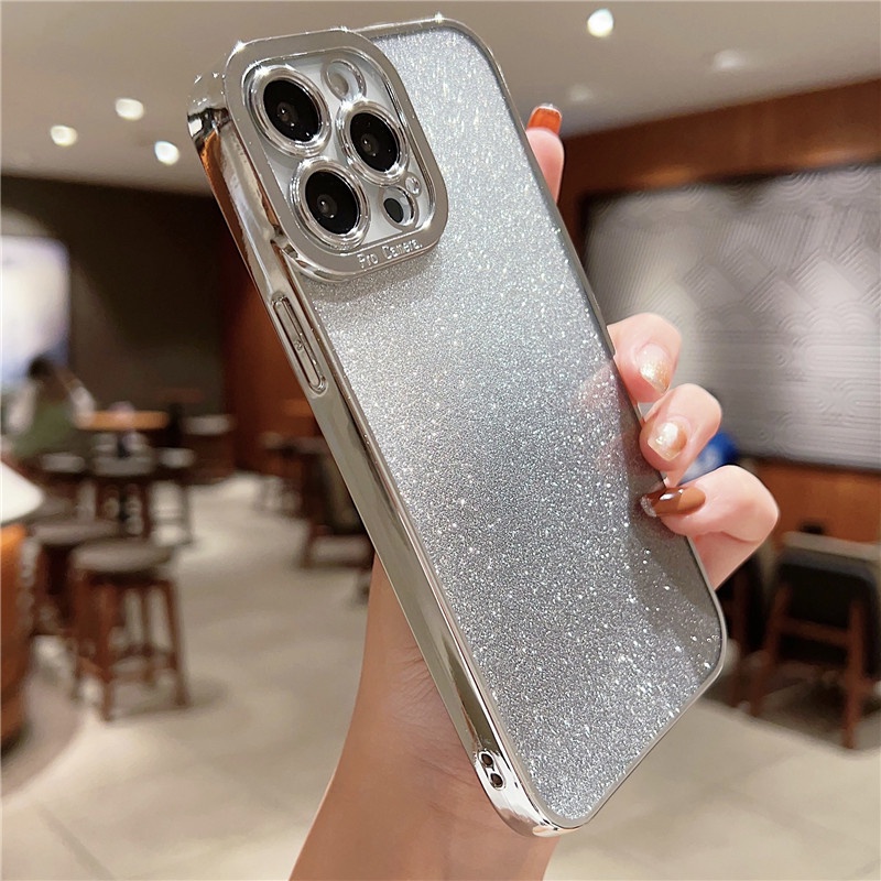 IPHONE Casing Transparan glitter Gradasi Plating Kompatibel Dengan Iphone14 13 12 11 Pro Max14 Plus X XS MAX XR Casing Soft shockproof Anti Jatuh