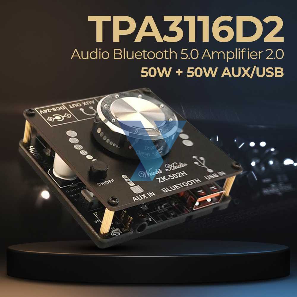 Wuzhi Audio Bluetooth 5.0 Amplifier 2.0 2x50W TPA3116D2 - 502H ( Al-Yusi )