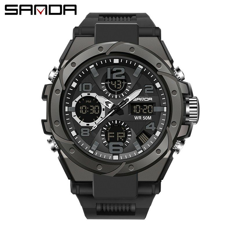 TERBARU SANDA 6008 Jam Tangan Pria Digital Analog Tali Rubber Chronograph Anti Air