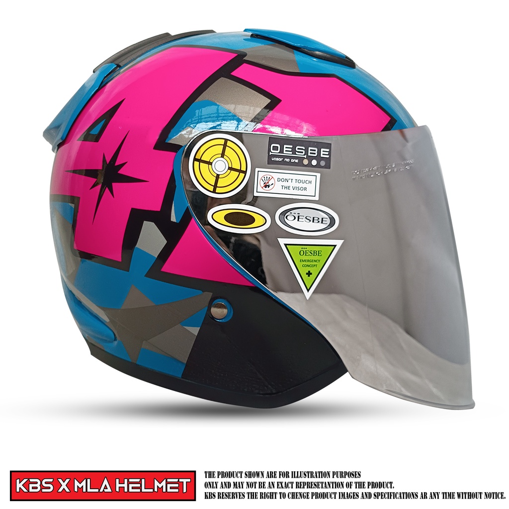 HELM HALF FACE KBS MLA DJ MARU MOTIF SOLID KACA SINGLE VISOR SILVER UNTUK PRIA DAN WANITA DEWASA COD