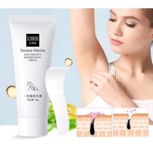 (UMU SUPPLIER) SENANA HAIR REMOVAL CREAM 60g FREE SEPATULA CREAM PERONTOK BULU