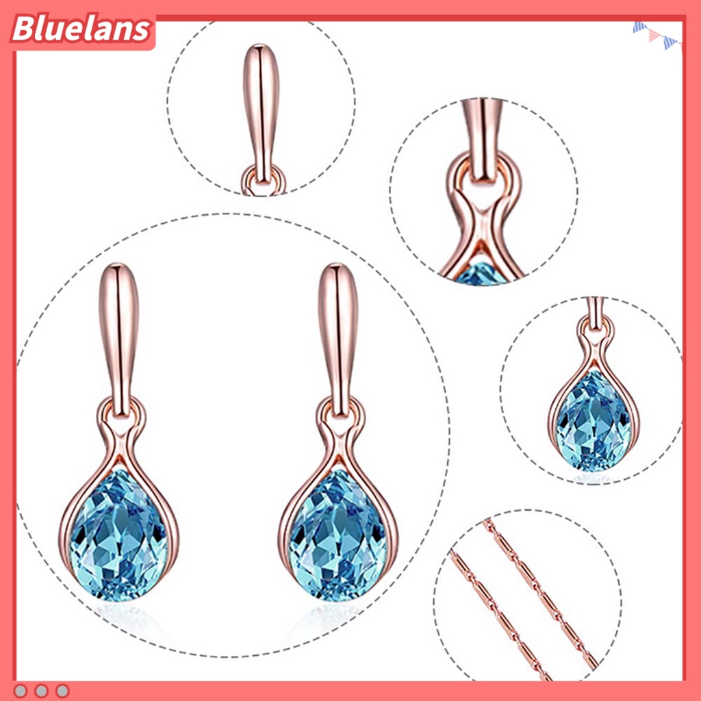Bluelans Women Cubic Zirconia Water Drop Pendant Necklace Ear Stud Earrings Jewelry Set