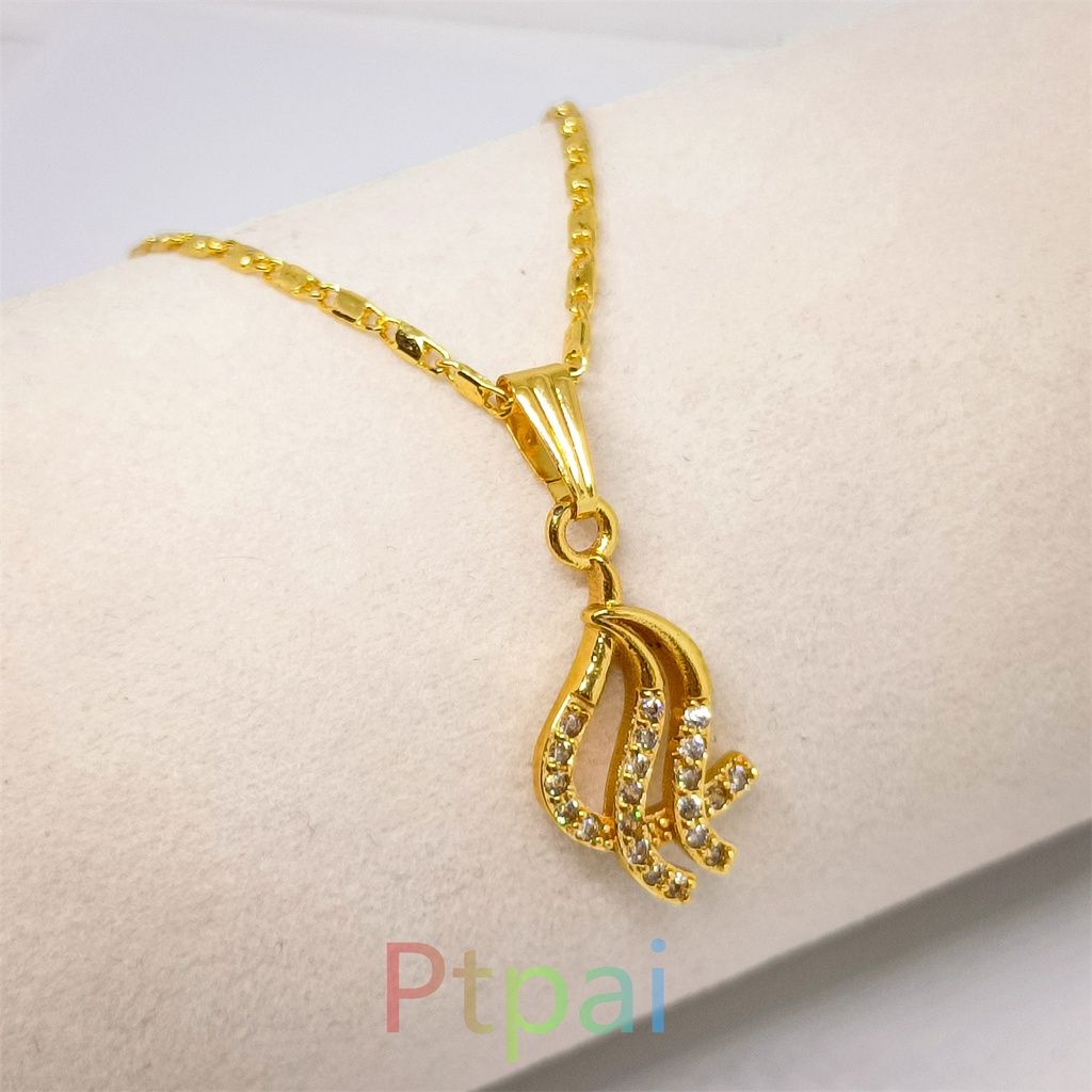 Wanita Kalung＋Liontin Terbaru motif batu kristal fashion Lapis Emas 24k gold Titanium Perhiasan Dubai