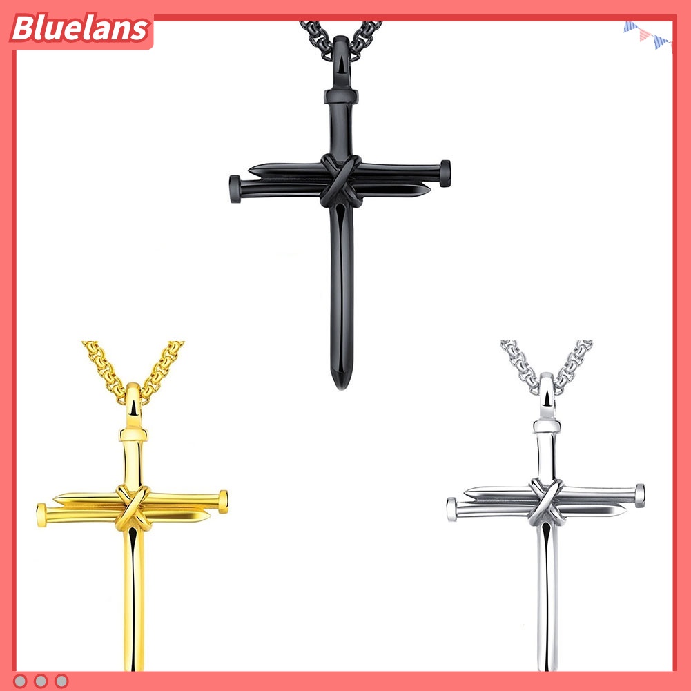 [bluelans]Fashion Man Women Titanium Steel Cross Pendant Long Chain Necklace Jewelry Gift