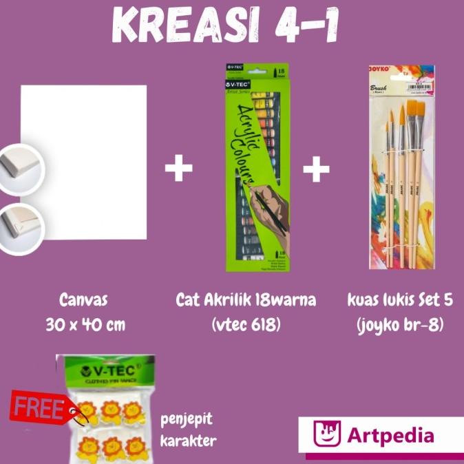 

Kreasi 4-1 Kanvas 30x40cm & V-tec Acrylic Colour 6x18 & Kuas Br-501