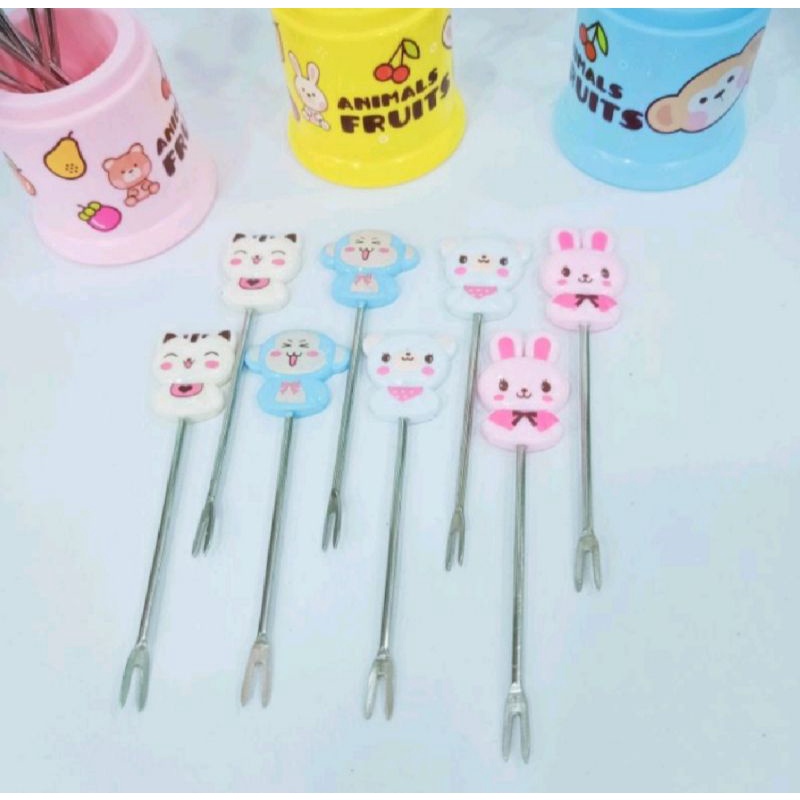 Garpu buah set karakter animal bahan stainless
