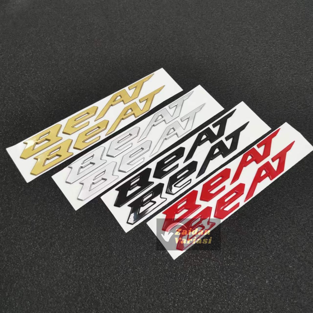 Emblem Honda Beat Timbul 3D Aksesoris Logo Stiker Karbu Street Sepasang 2 Pcs Kanan Dan Kiri Sticker Deluxe Fi Merah Gold New Jepang Japan Titanium Latin Hitam