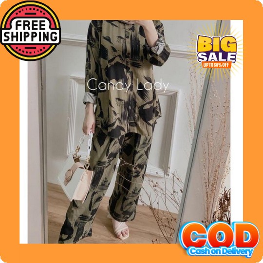 Terbaru-Setelan Korean Style Wanita-Busui-Resleting Depan-Lengan 3/4-Rayon Premium-Batikabi One Set 
