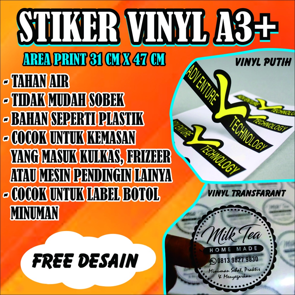 

STIKER LABEL PRODUK ANTI AIR VINYL TRANSFARANT A3+