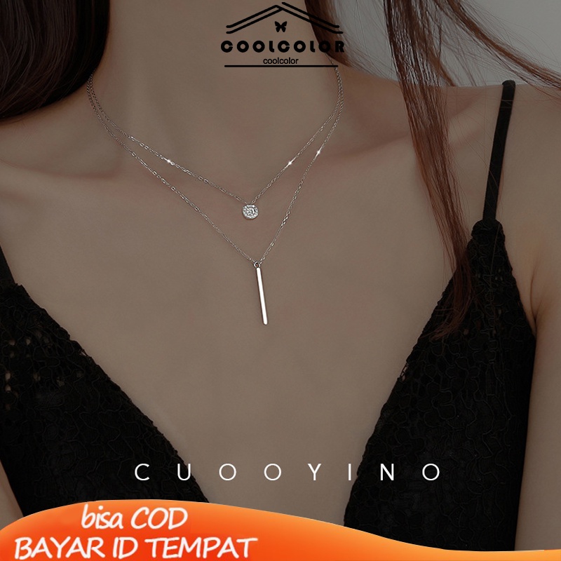 【Ready Stock】2 pcs / set Kalung titanium wanita korea liontin kalung pasangan aksesoris Double layer Simple 2022 terbaru fashion murah COD