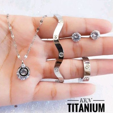 Set Perhiasan Titanium Wanita Silver Import 1012b