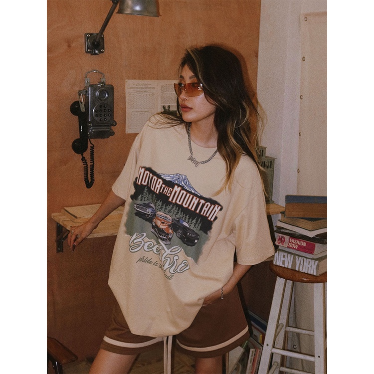 T-shirt Lengan Pendek Retro Mobil Korean Style/Kaos Atasan Wanita/Kaos Oversize