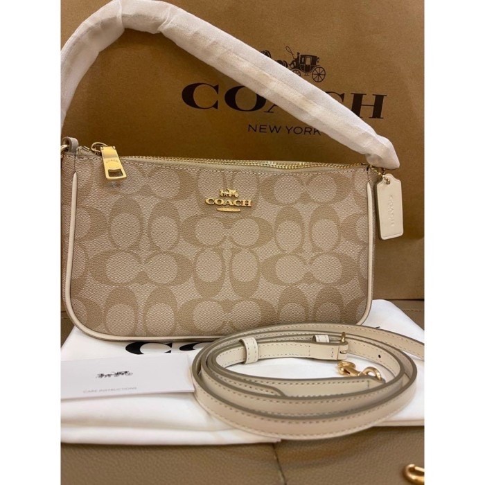 PROMO! TAS WANITA [ORIGINAL] COACH Top Handle Pouch Slingbag Signature / Tas Wanita - Chalk white RA