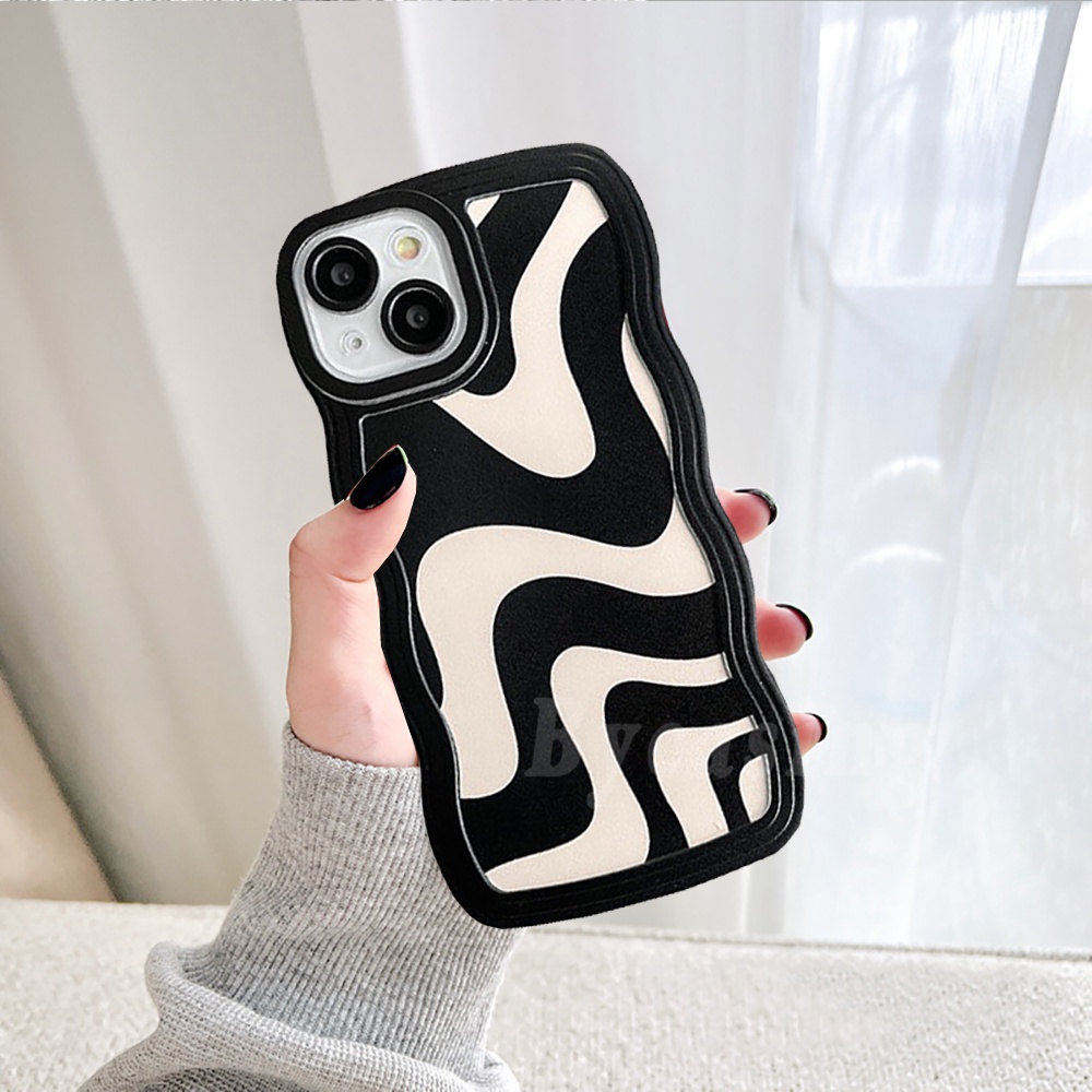 Art Zebra Pattern Case OPPO A17 A57 2022 A77S A12 A55 A16K A95 A96 A74 A1K A5s A15 A15s A54 A7 A9 A53 A16 A3s A16E A31 A52 F9 Irregular Stripe Wavy Edge Soft Celar Penutup Belakang BY