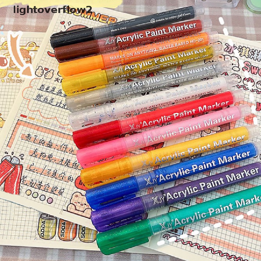 (lightoverflow2) Spidol Akrilik 12 Warna Untuk Kaca / Porselen / Kanvas DIY