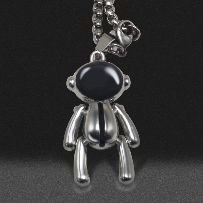 Kalung Rantai Liontin Robot Beruang Gaya Punk Untuk Pria