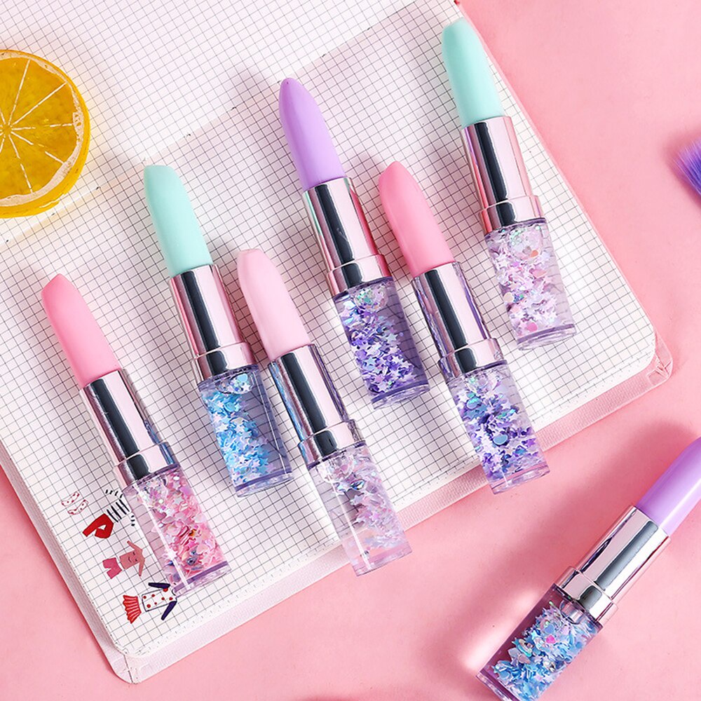 

qwe 1 LUSIN (12 PCS) PULPEN GEL GLITTER MOTIF LIPSTICK LUCU IMUT / BOLPEN GEL KARAKTER LIPSTIK LG